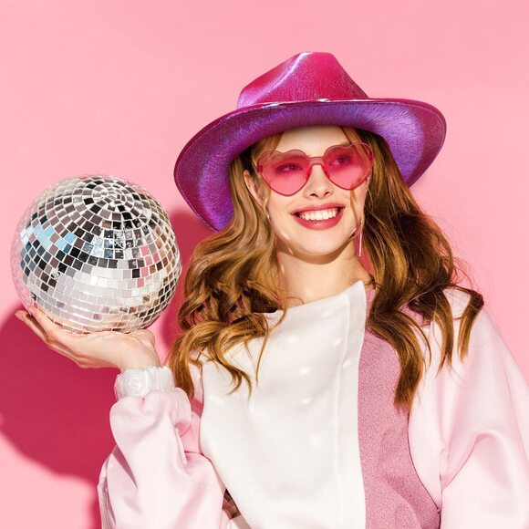 5226 6 Sets Holographic Cowboy Hat Neon Space Cowgirl With Sunglasses